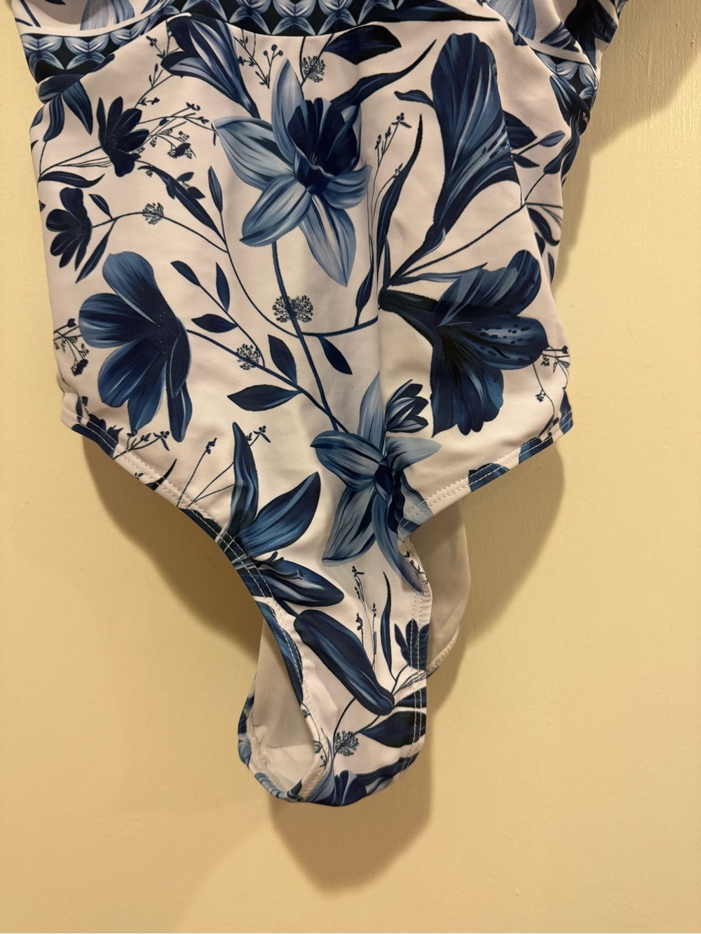 Blue & White Floral Matching Swim Set – M - 1-Piece Swimsuit + Maxi Cover-Up - Picture 4 of 12
